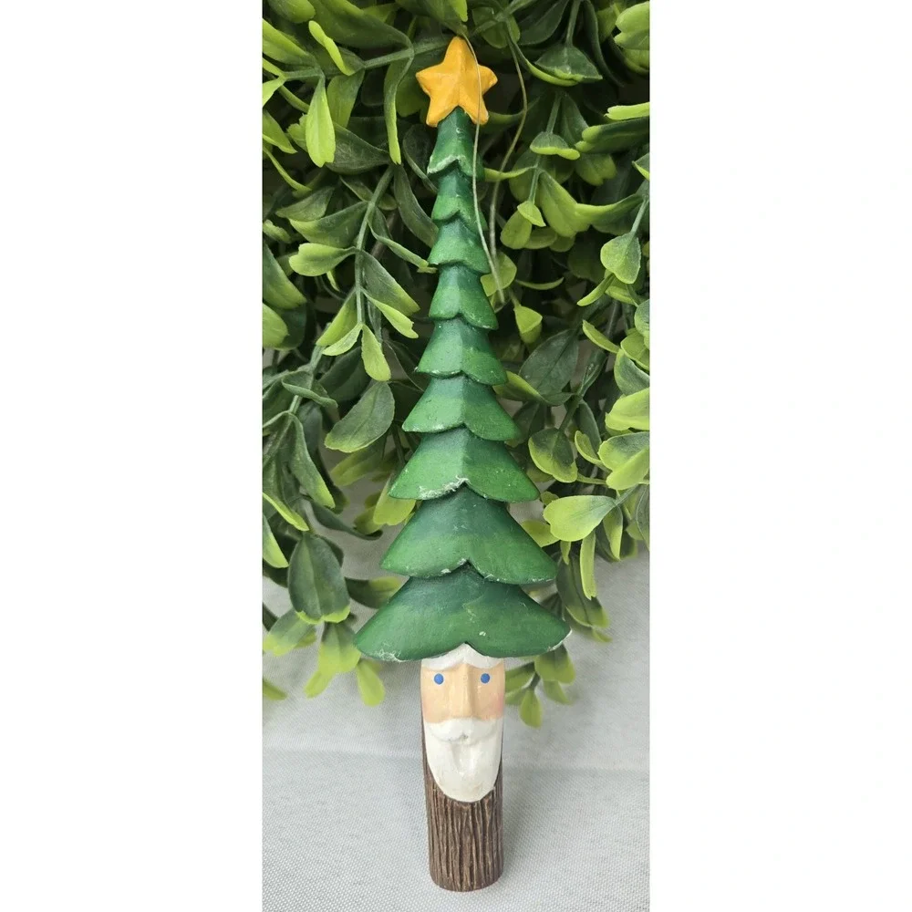 Lot of 2 Handmade Hand Painted Wood Santa Claus Decorations Christmas Tree